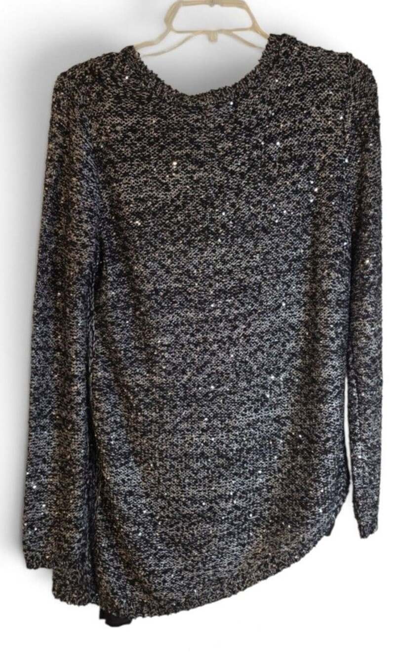 Apt. 9 Sequin Asymmetric Hem Sweater Size L Black Gray - Picture 4 of 4